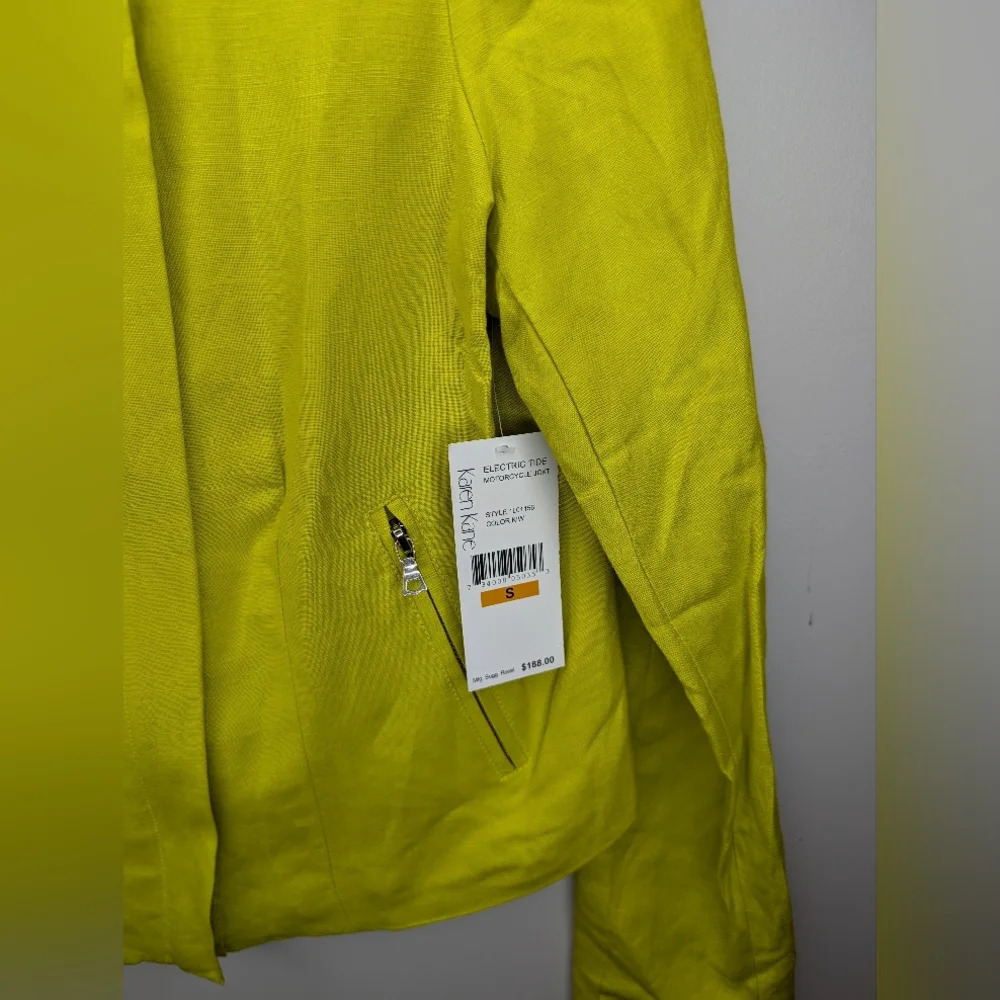 NWT KAREN KANE Jacket Blazer Zip-Front Women Lime Green linen Pocket Lined Small - Picture 9 of 11